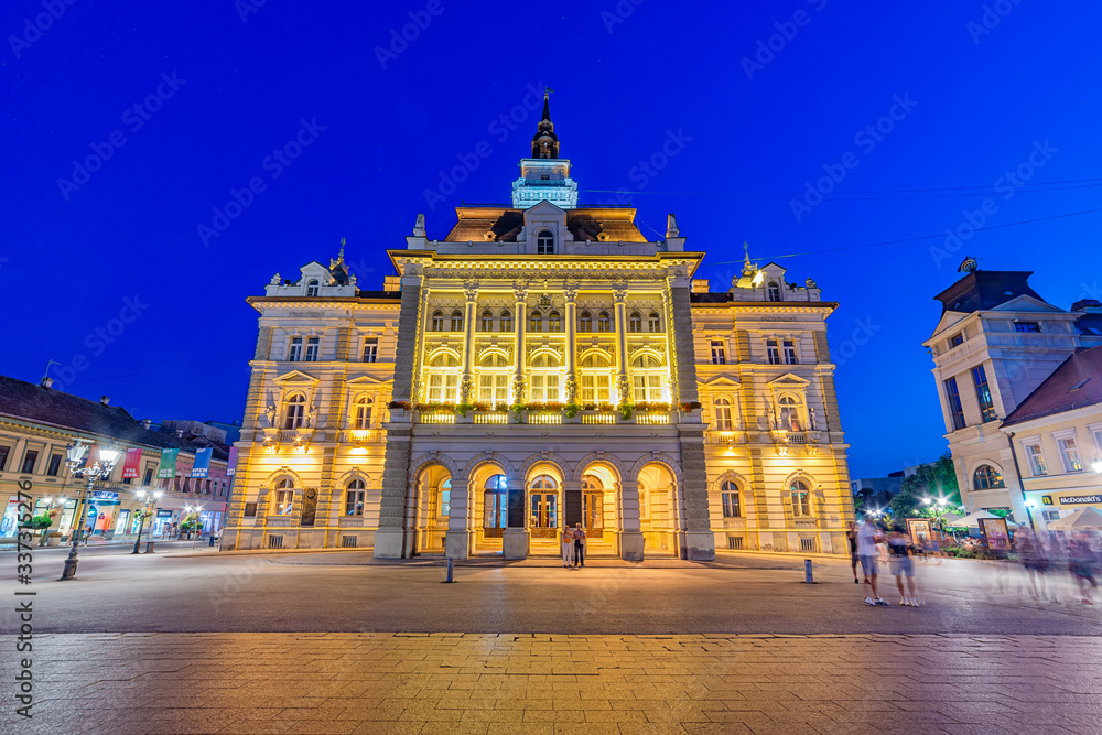 Novi Sad, Serbia - July 19, 2019: City house in Novi Sad by night