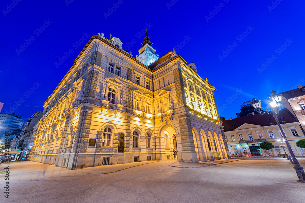 Novi Sad, Serbia - July 19, 2019: City house in Novi Sad by night