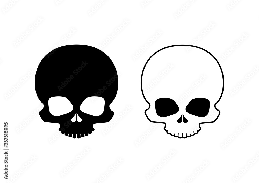 Human skull icon set vector. Skull black silhouette icon isolated on a white background. Black and white human skulls vector Human skull icon set vector. Skull black silhouette icon isolated on a white background. Black and white human skulls vector