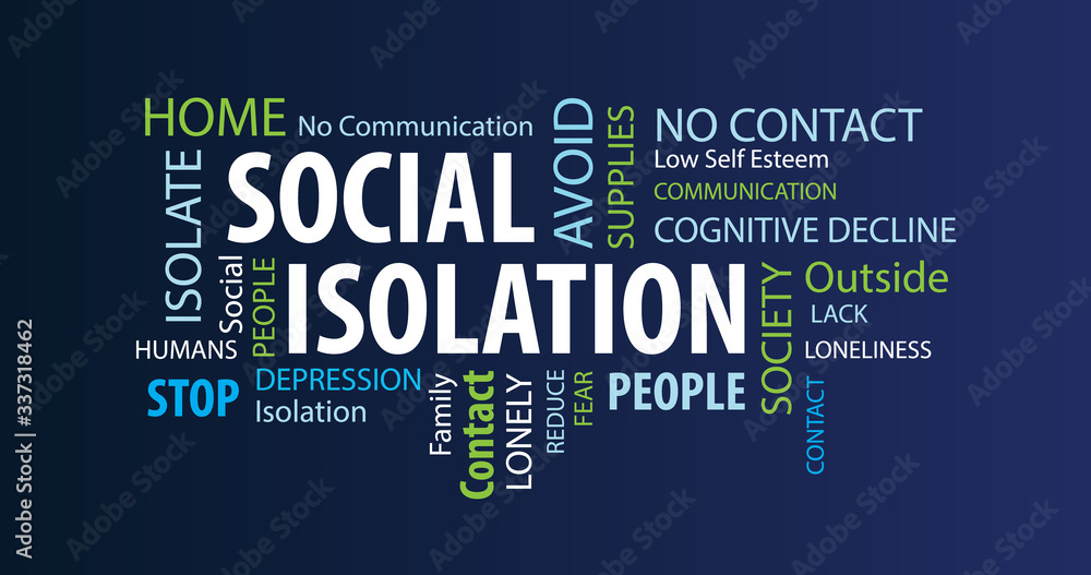 Obraz premium Social Isolation Word Cloud on a Blue Background