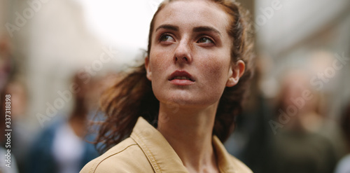 Woman activist looking away