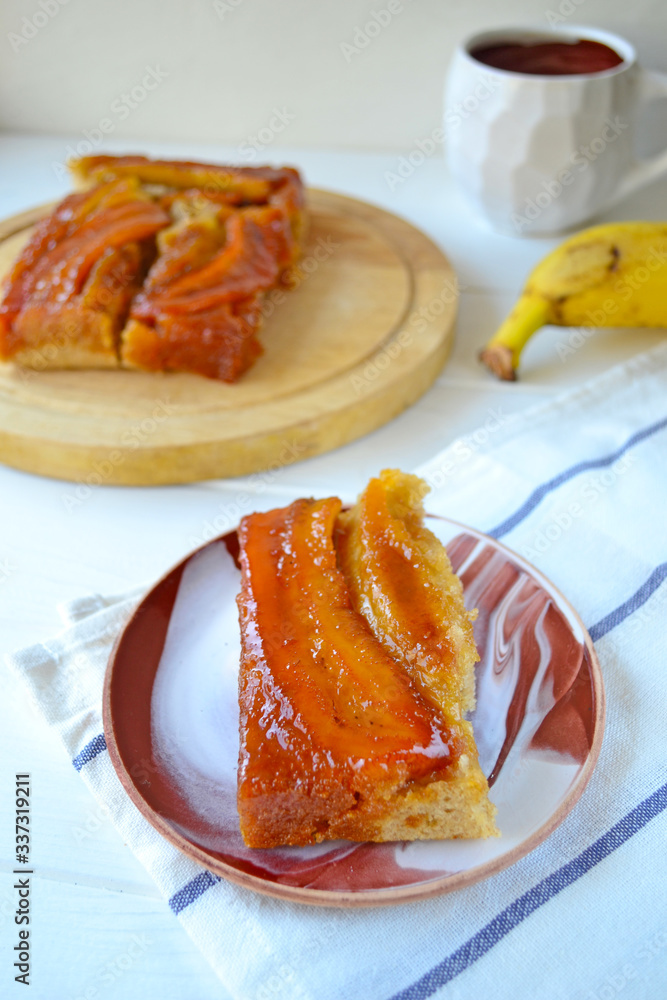 Caramel banana pie on a white background Caramel banana pie on a white background