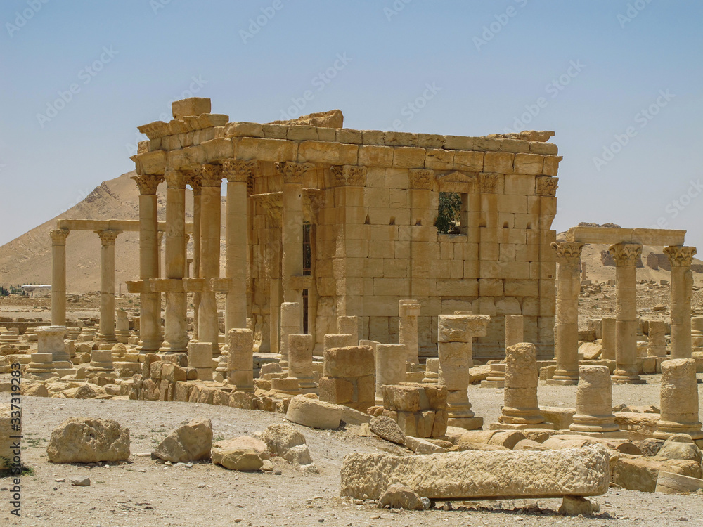 Obraz premium パルミラ遺跡 バールシャミン神殿とアラブ城
