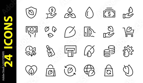 Ecology Icon Set, Vector lines, contains icons such as photosynthesis, Enviroment protection, Eco-friendly package, growth time, Editable stroke, perfect 48x48 pixels, White background