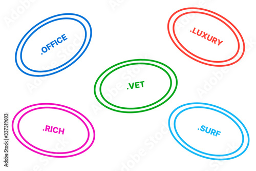 Cloud of domain extensions / TLDS (rich, office, vet, surf, luxury) photo