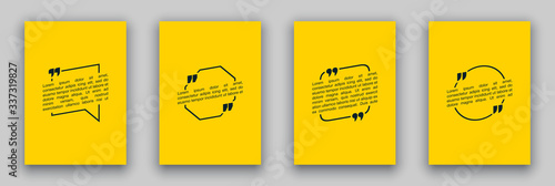 Quote speech bubble blank templates set. Text in brackets on flat paper, citation frames, quote bubbles. Textbox isolated on color background. Modern typography flat design cloud. Vector illustration.