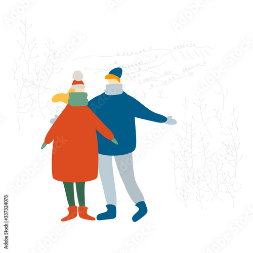 Couple, city street walkers, man and woman. Girl and guy in casual clothes wa...