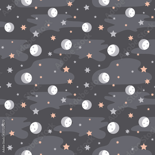 Dark vector pattern with little stars and moons
