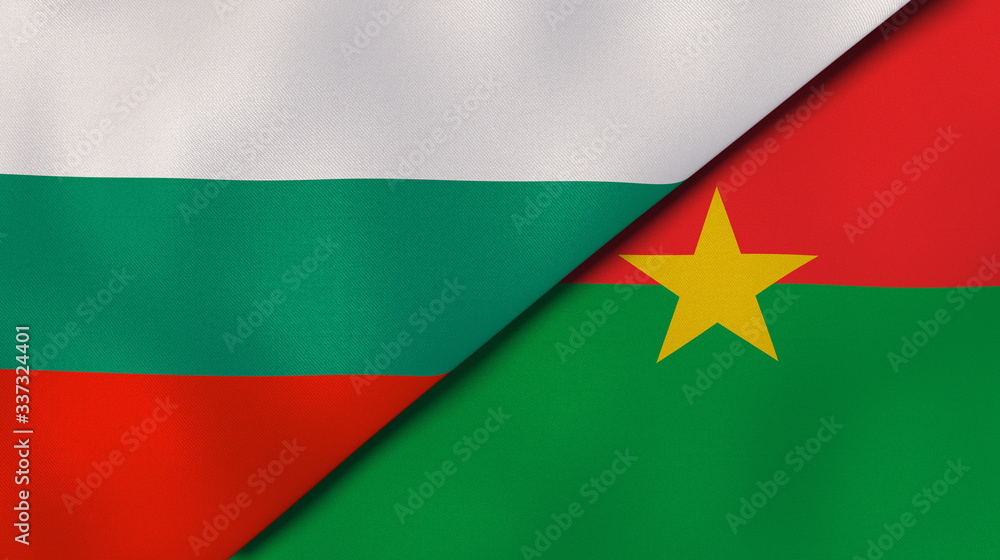 The flags of Bulgaria and Burkina Faso. News, reportage, business background. 3d illustration The flags of Bulgaria and Burkina Faso. News, reportage, business background. 3d illustration