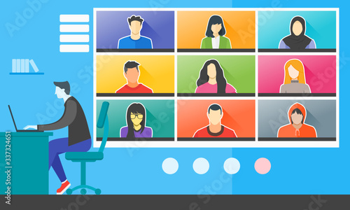 Remote Learning Online College Class. Stay, Study or Work from Home WFH During Coronavirus COVID-19 Pandemic University School Lesson Course Closures. Web TV Teleconference Video Conference Webinars.