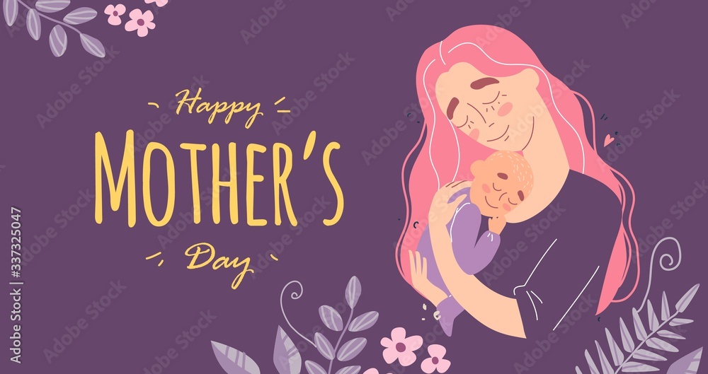 Mothers day greeting card, mother hugs baby Mothers day greeting card, mother hugs baby