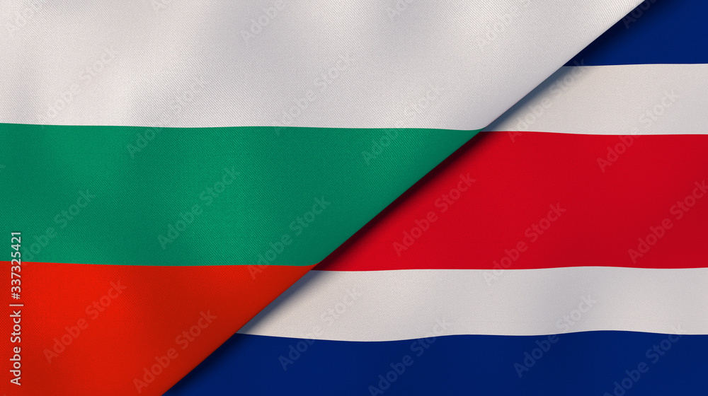 The flags of Bulgaria and Costa Rica. News, reportage, business background. 3d illustration The flags of Bulgaria and Costa Rica. News, reportage, business background. 3d illustration