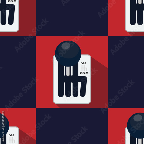 Seamless pattern of manual gearbox with shadow. Flat vector stock illustration isolated on orange background. Car transmission. Modern illustration for web site, web design, textile, fabric and ets.