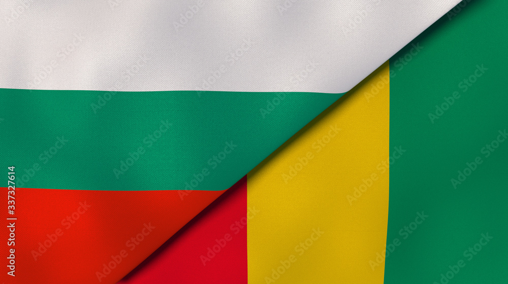 Fototapeta premium The flags of Bulgaria and Guinea. News, reportage, business background. 3d illustration