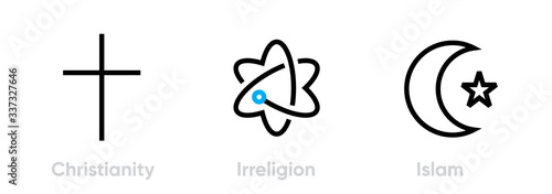 Set of Christianity, Irreligion and Islam icons. Editable line vector.