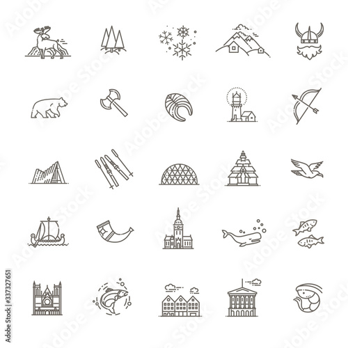 City sights vector icons. Norway landmark.