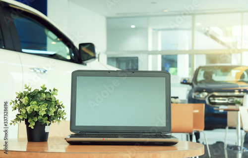Front view of Mockup with blank screen laptop