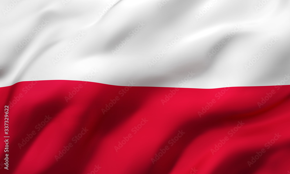 Flag of Poland blowing in the wind. Full page Polish flying flag. 3D illustration. Flag of Poland blowing in the wind. Full page Polish flying flag. 3D illustration.