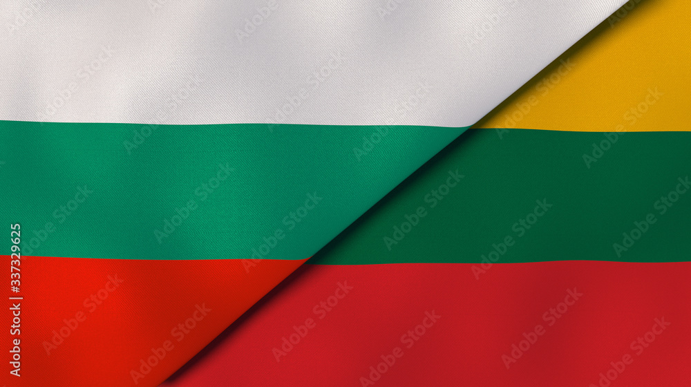 The flags of Bulgaria and Lithuania. News, reportage, business background. 3d illustration