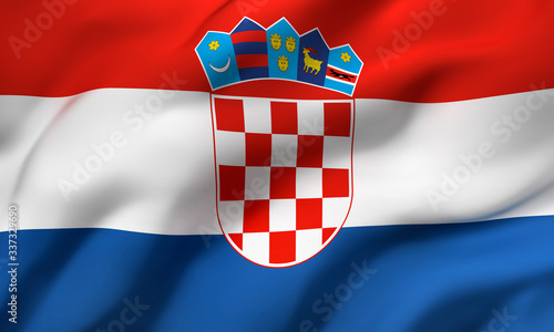 Flag of Croatia blowing in the wind. Full page Croatian flying flag. 3D illustration.