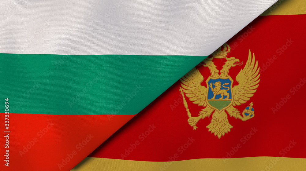 Fototapeta premium The flags of Bulgaria and Montenegro. News, reportage, business background. 3d illustration