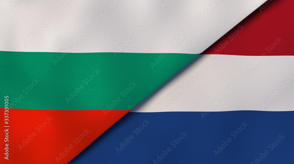 The flags of Bulgaria and Netherlands. News, reportage, business background. 3d illustration