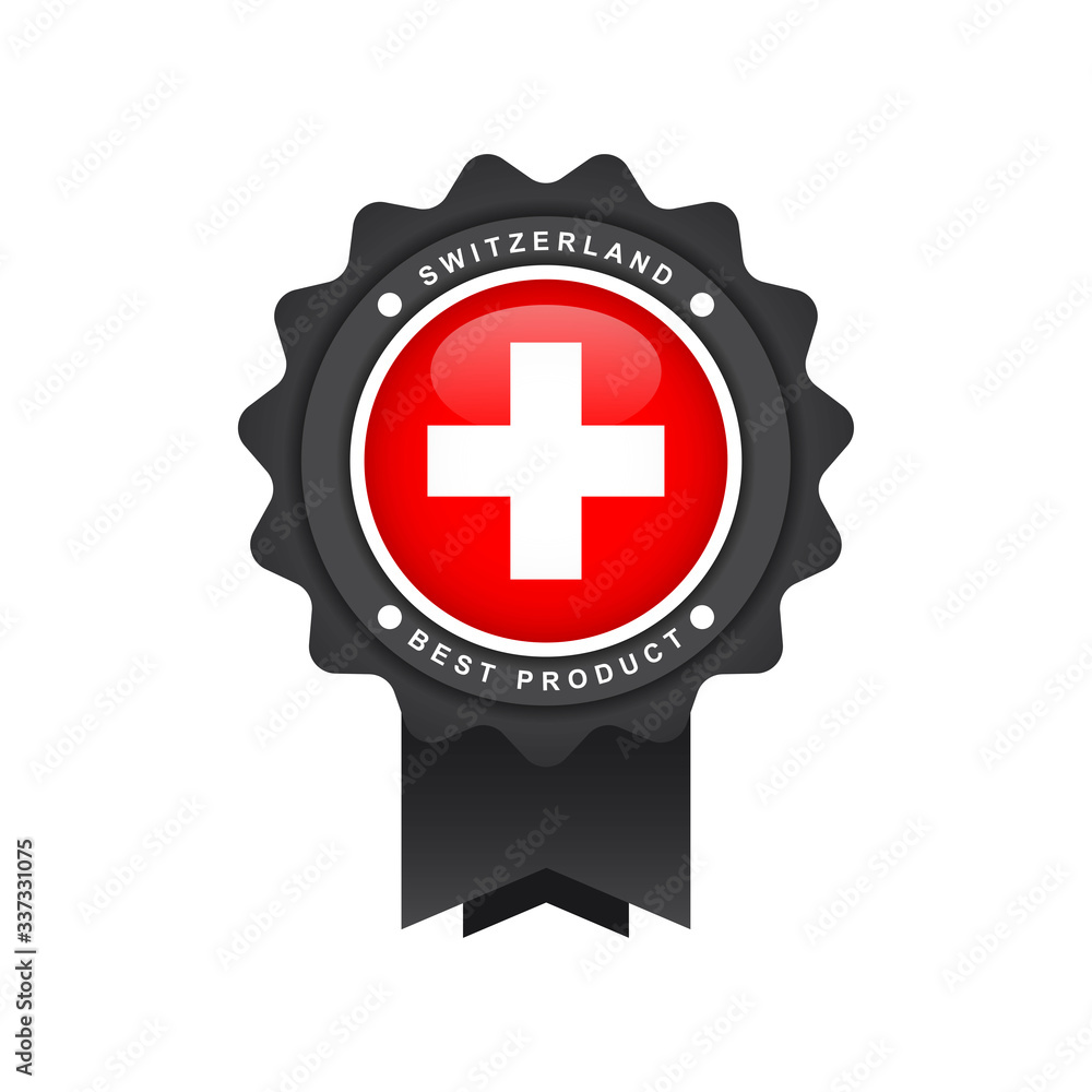 Flag of switzerland with emblem badge labels Flag of switzerland with emblem badge labels
