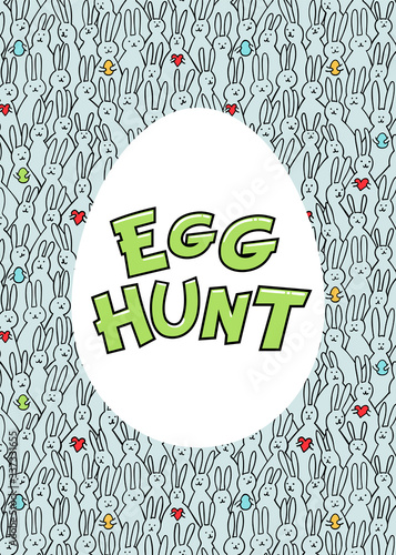 Happy Easter greeting card. Egg with happy easter iscription on bunny pattern...