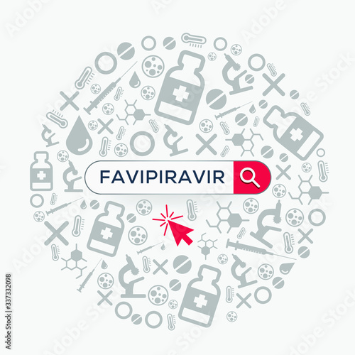 (Favipiravir ) Word written in search bar,China medicine Possible vaccine for corona virus, Vector illustration