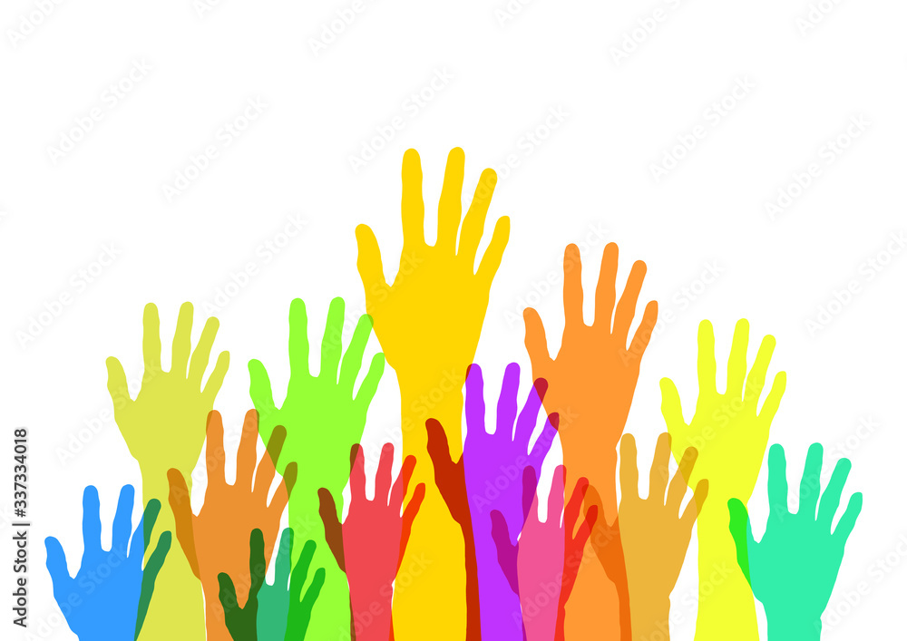 Colorful raising hands vector illustration