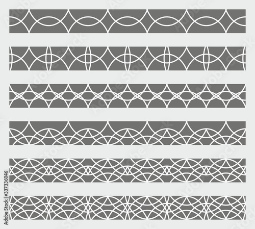 Seamless ornamental pattern of round elements. Monochrome band