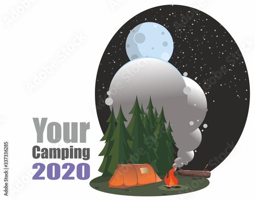 Campaign The camp stands in a clearing near the forest. The night sky is strewn with stars. Moon. A bonfire burns near an orange tent