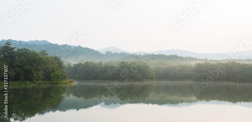 Fototapeta Naklejka Na Ścianę i Meble -  Beautiful nature and fog on the reservoir at Jedkod-Pongkonsao Natural Study in Saraburi Thailand	