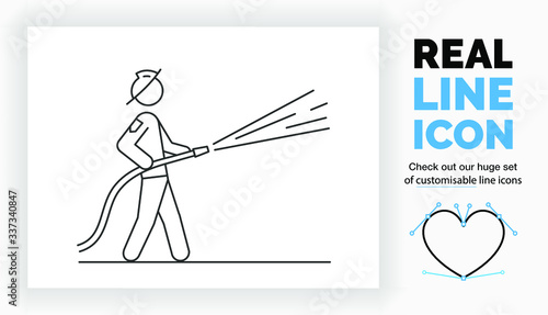Editable line icon of a stick figure fire fighter
