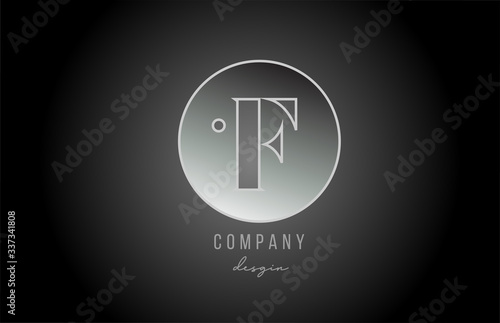 silver grey metal F alphabet letter logo icon design for company and business