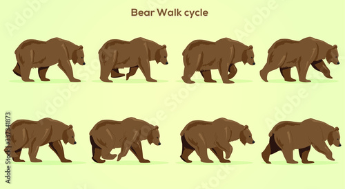 Bear Walk-cycle, Frame by Frame Animation for 2D Animation, Motion Graphics, With a Gradient background Vector Art design Graphic post icon illustration drawing poster image