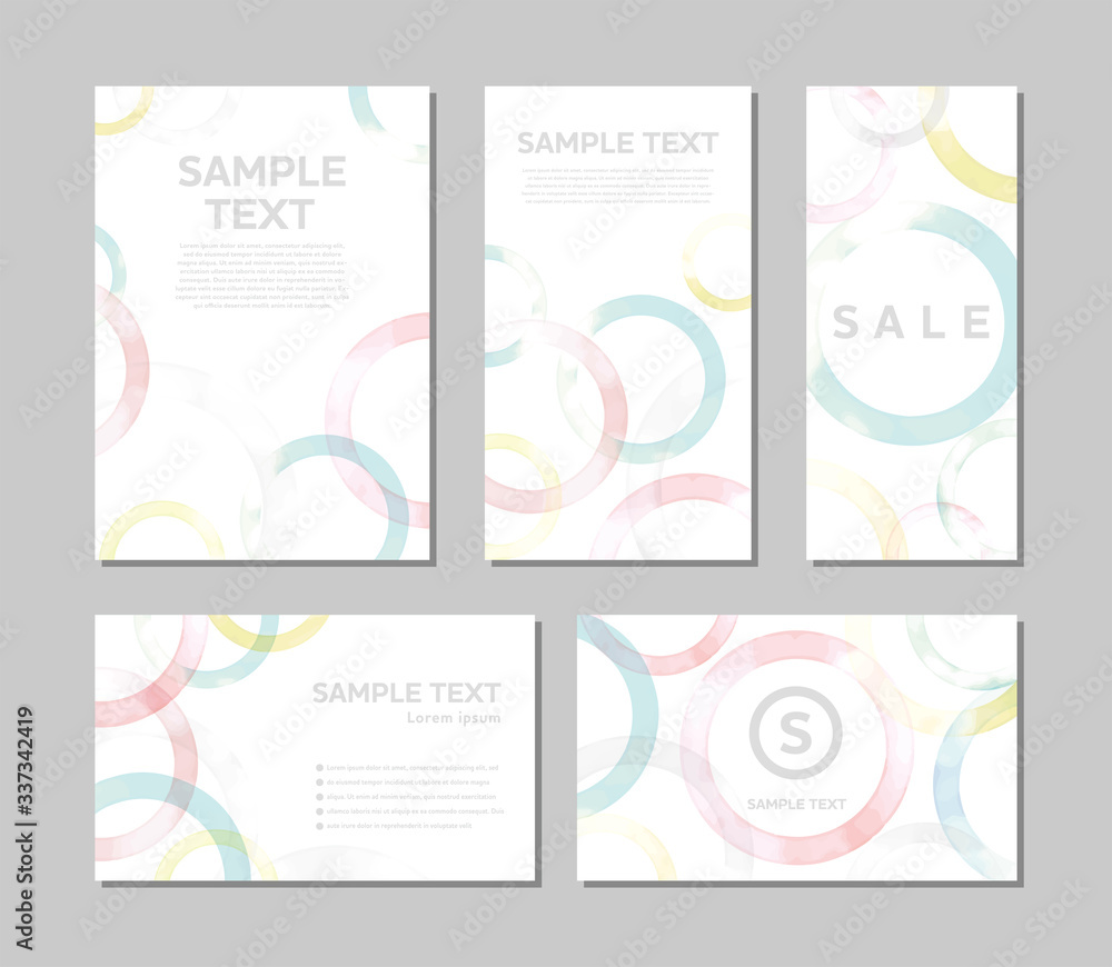 Watercolor circles banner set. Backgrounds for business card, poster, banner or flyer. Vector. 水彩円形パターンセット	
