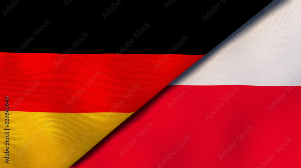 Naklejka premium The flags of Germany and Poland. News, reportage, business background. 3d illustration