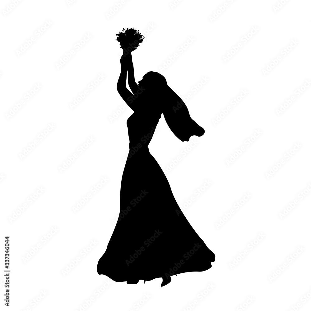 Silhouette bride throws bouquet of flowers Silhouette bride throws bouquet of flowers