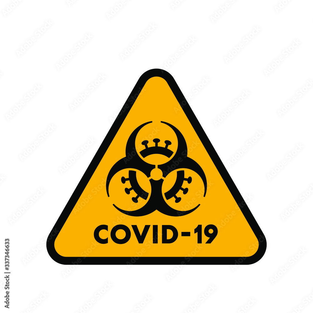Coronavirus Biohazard combined triangle warning sign. Covid-19 and biohazard caution sign. Coronavirus outbreak. Stay away from the danger zone. No entry. Disease prevention. Safety sign. Coronavirus Biohazard combined triangle warning sign. Covid-19 and biohazard caution sign. Coronavirus outbreak. Stay away from the danger zone. No entry. Disease prevention. Safety sign.