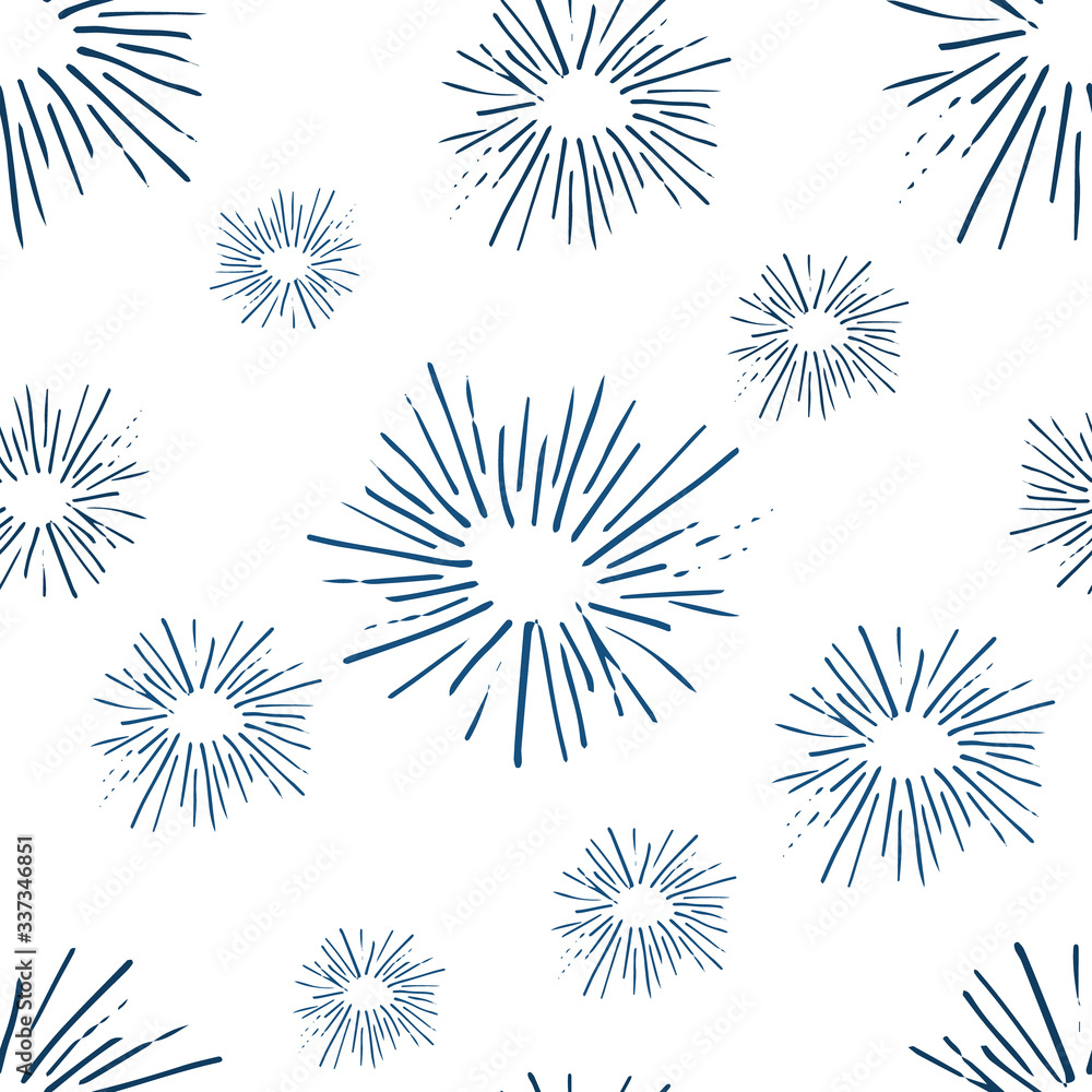 Cute seamless pattern with blue bursts on white. Simple vector background image for fabric, textile, scrapbook, gift wrapping paper. Ideal for children and baby projects. Cute seamless pattern with blue bursts on white. Simple vector background image for fabric, textile, scrapbook, gift wrapping paper. Ideal for children and baby projects.