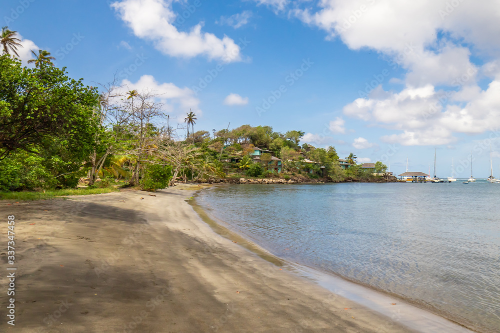  Saint Vincent and the Grenadines, black sand beach in Blue Lagoon