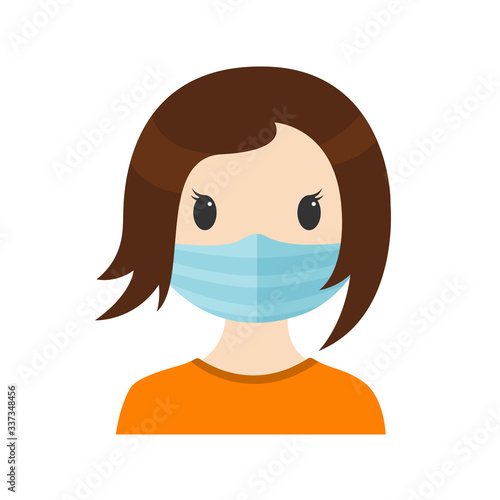 Girl in medical mask. Ware a mask. Coronavirus prevention. Covid-19 coronavirus pandemic color illustration isolated on white background