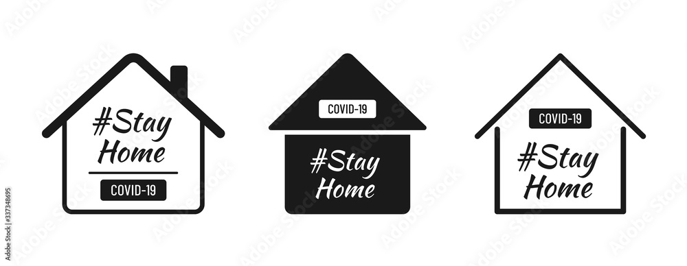 Fototapeta premium Stay home monochrome vector illustration isolated on white background. Coronavirus prevention. Keep calm and stay at home