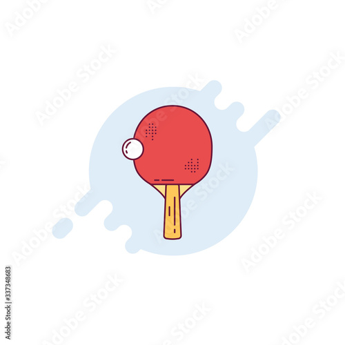 Ping pong racket and ball. Table tennis red racket. Sports equipment line style vector illustration. Playing sport games at home. Sport activity banner. 