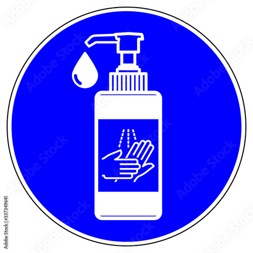 shas610 SignHealthAndSafety shas - german label / banner - Gebotszeichen: Desinfektionsmittel - Hygiene - Händedesinfektion - english / mandatory sign: alcohol hand disinfection icon - xxl g9435 photo