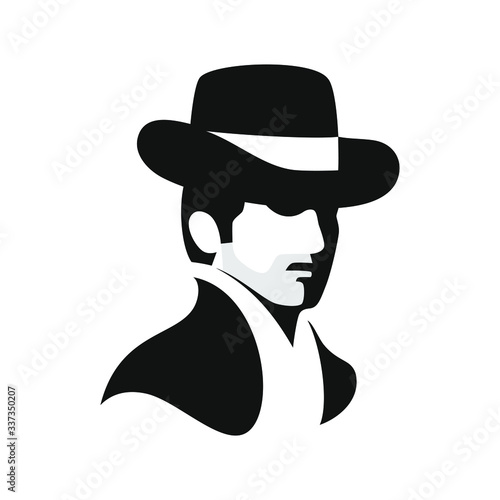Logo template with the image of the man in hat. Cowboy. Sheriff. Mascot