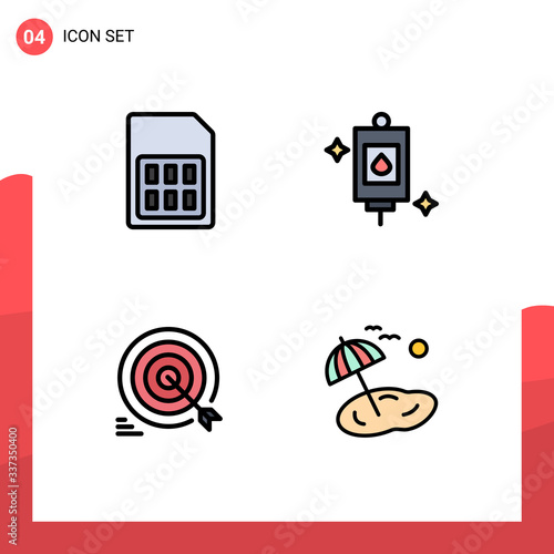 4 User Interface Filledline Flat Color Pack of modern Signs and Symbols of card, darts, sim, medical, target