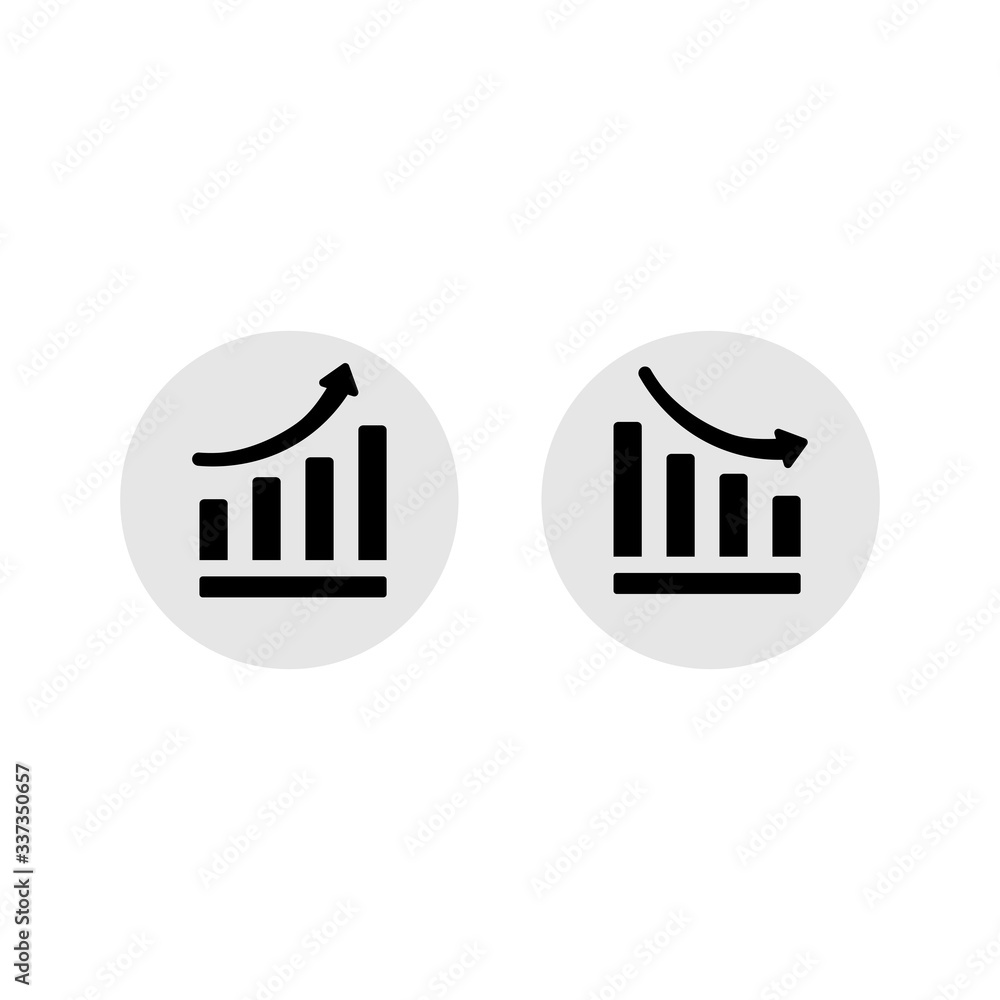 Growth graph, business decline graph or diagram with arrow up, down icon design black symbol isolated on white background. Vector EPS 10. Growth graph, business decline graph or diagram with arrow up, down icon design black symbol isolated on white background. Vector EPS 10.