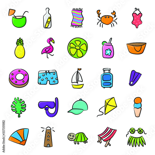 
Summertime and Beach Doodle Icons Pack 
